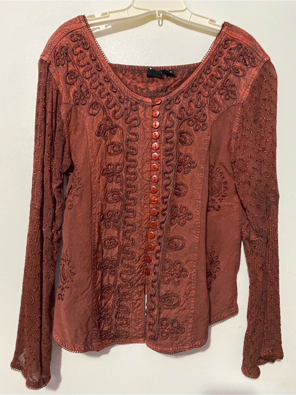 My Choice Boho Embroidered Top - Rusty Red